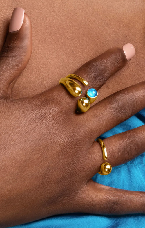Delicate Gold and Sapphire Blue Ring from Kenya - Size 6.5