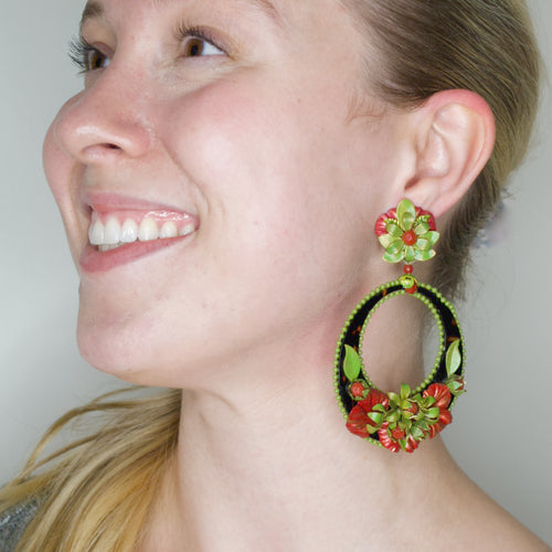 Colorful Pink Peony Circle Earrings by DUBLOS