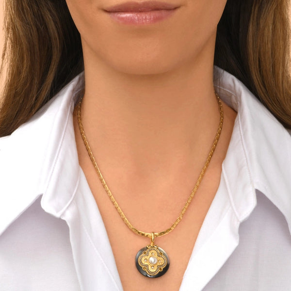 Grey Mother of Pearl Gold Pendant Necklace by Satellite Paris – JJ