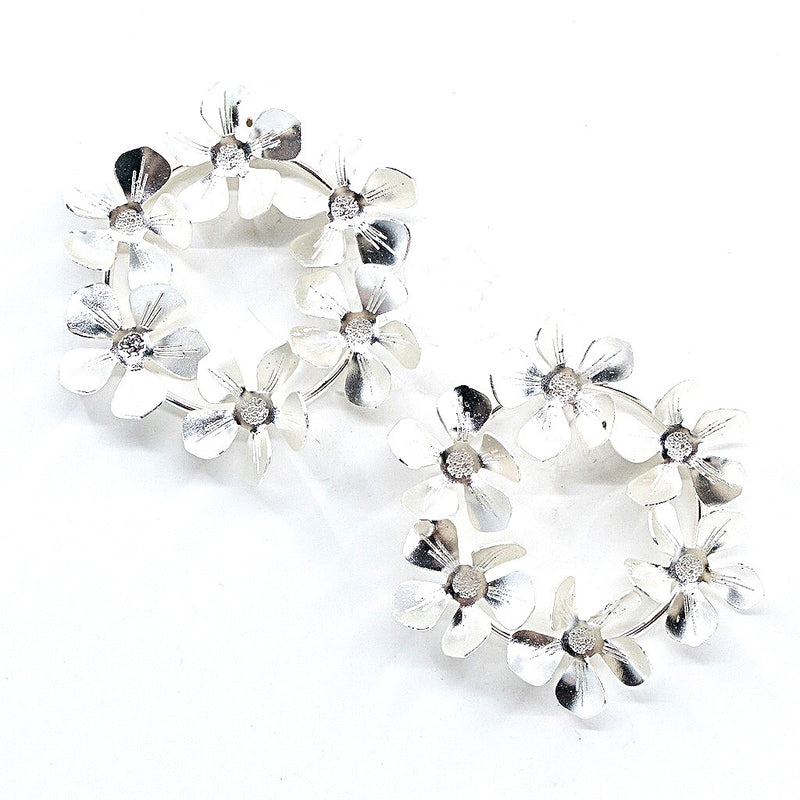 Silvered Flower Wreath Earrings