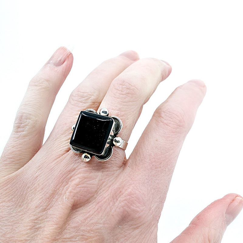 Onyx .925 Silver Adjustable Ring from Taxco, Mexico