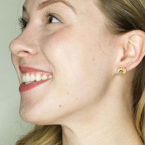 Hammered Iolite Gold Plated Post Earrings