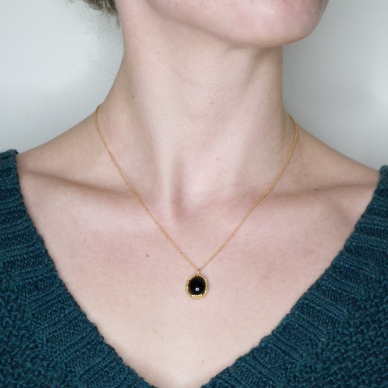 Delicate Deep Onyx Pendant Necklace