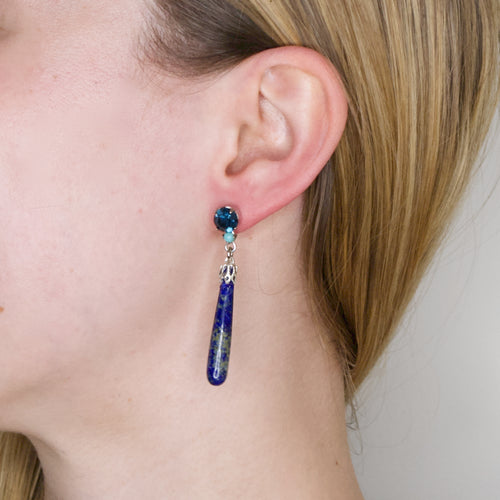 Speckled Silver and Blue Drop Pendant Earrings by AMARO