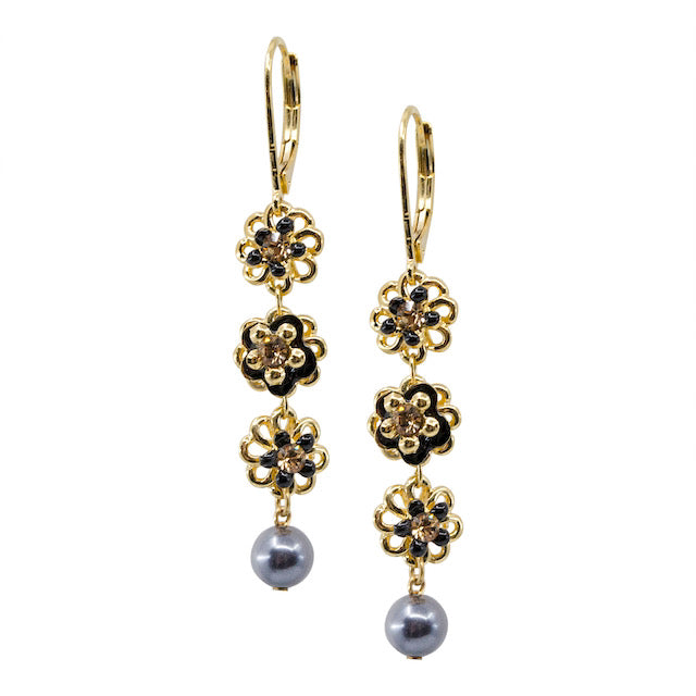 Dripping Pearl and Blossom Gold Earrings by Eric et Lydie