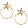 Golden Flower and Pearl Circle Earrings