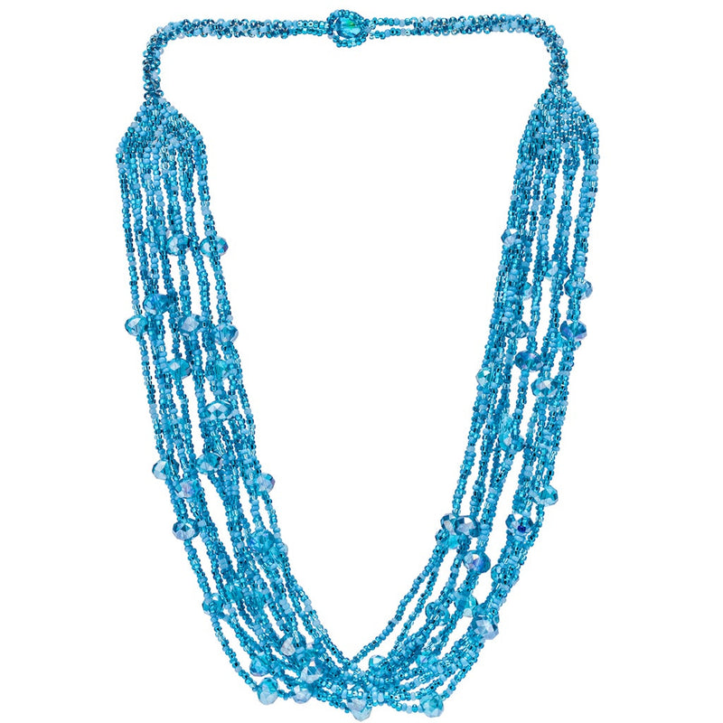 Hand Beaded Necklace - Shimmering Aqua Blue