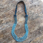 Embroidered and 5 Strand Glass Bead Necklace - Blue
