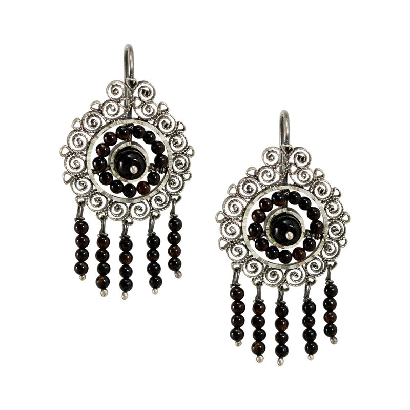 Onyx Silver Filigree Earrings from Oaxaca - Black