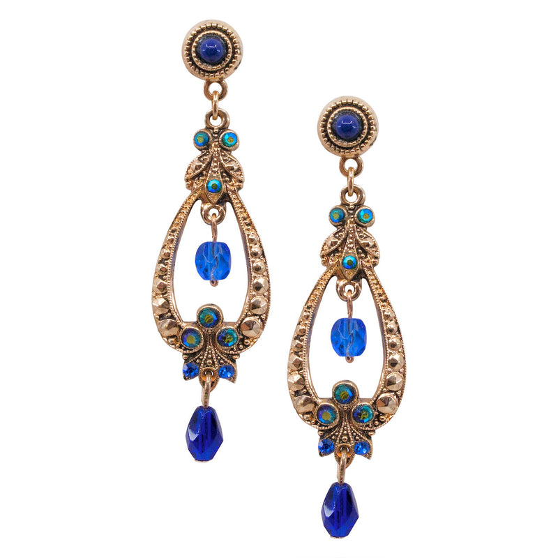 Rose Gold and Blue Crystal Magnificent Drop Earrings by AMARO