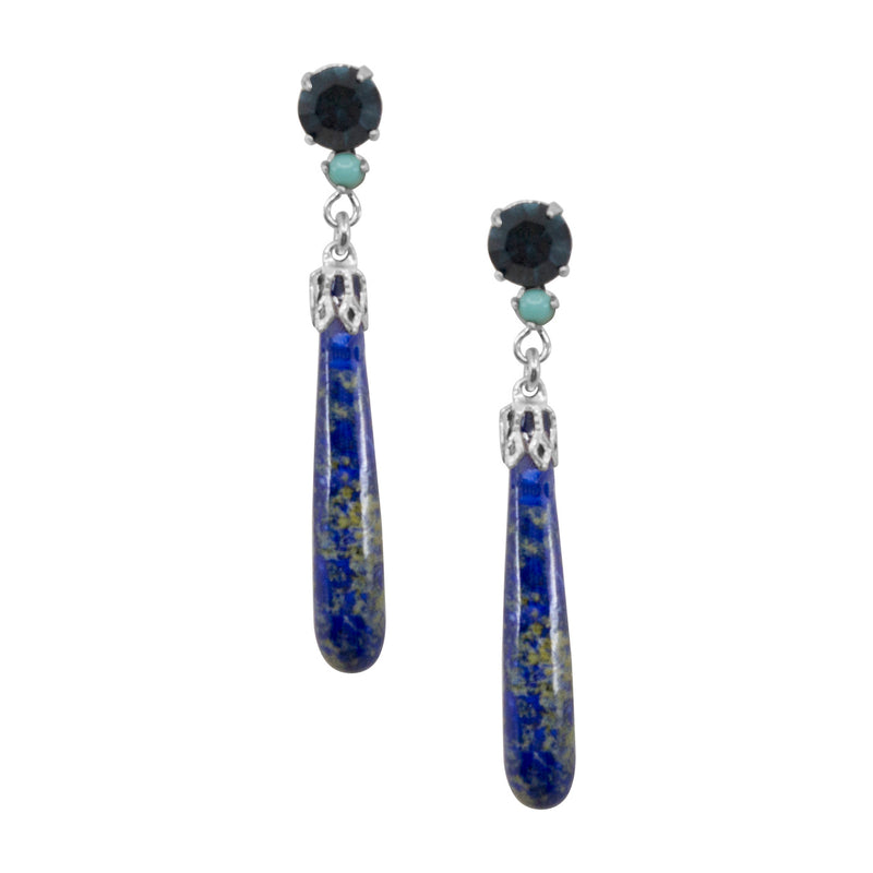 Speckled Silver and Blue Drop Pendant Earrings by AMARO