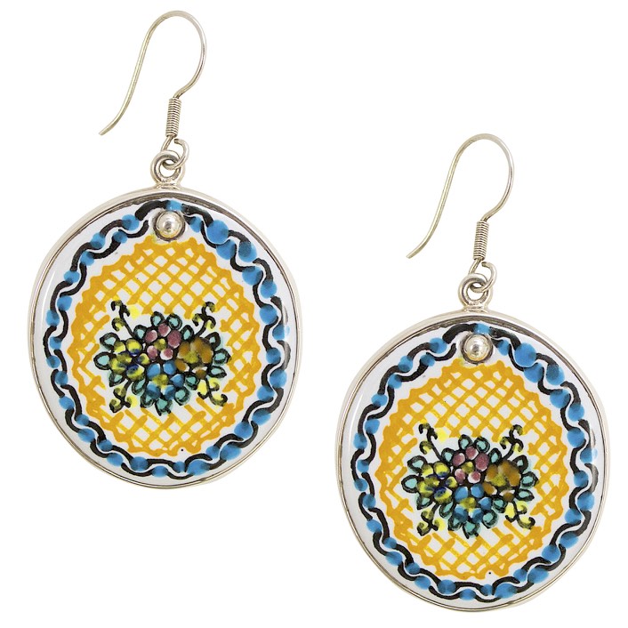 Hand Painted Talavera and Sterling Silver Earrings