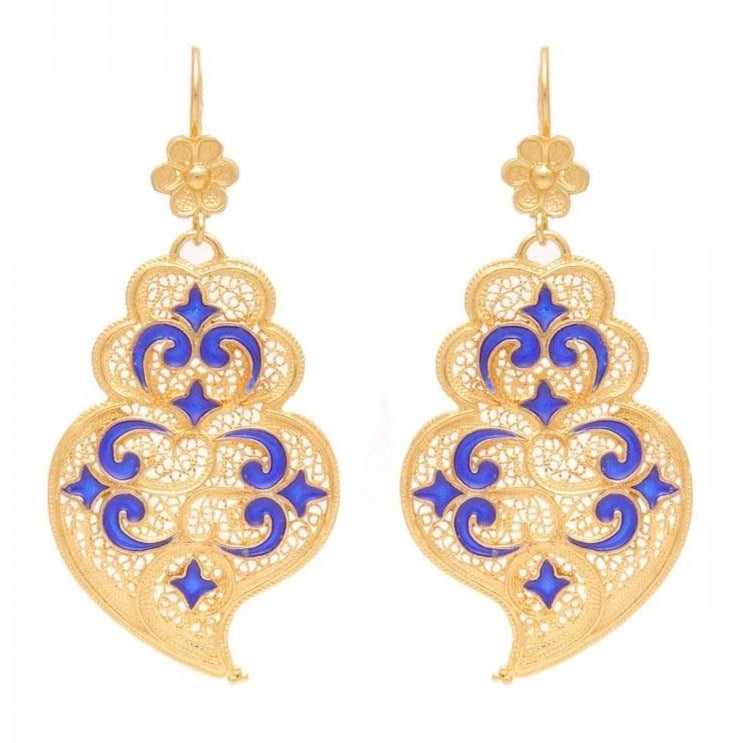 Heart of Viana Filigree Gold Plated Silver and Enamel Earrings
