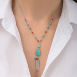 Turquoise Pendant Feather Necklace by Satellite Paris