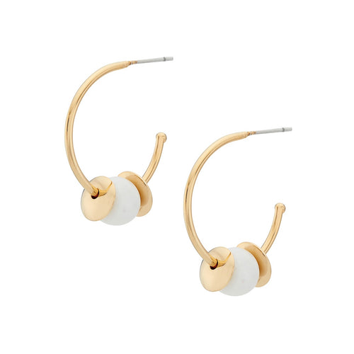 Gold Kazuri Bead Hoop Earrings - White