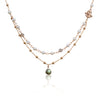 Double Strand Cascading Moonstone and Freshwater Pearl Labradorite Pendant Necklace