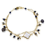 Elegant Mother of Pearl and Lapis Lazuli Gold Bracelet