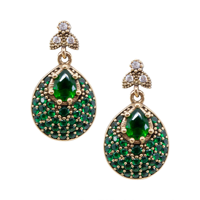 Vintage Ottoman Inspired Turkish Earrings - Emeralds