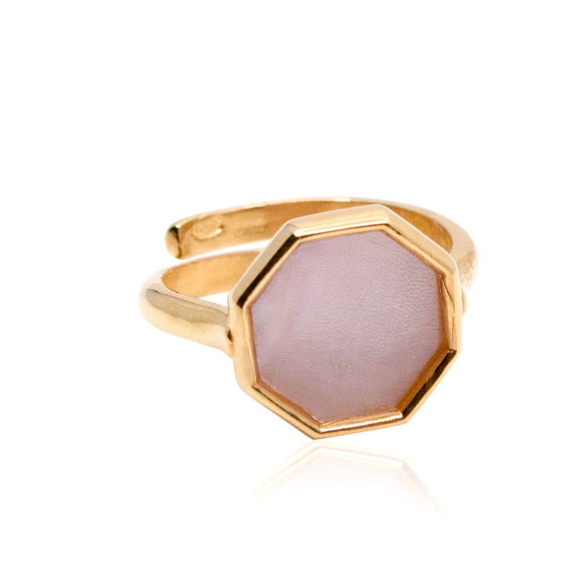 Gold Geometric Rose Colored Mother of Pearl Adjustable Ring