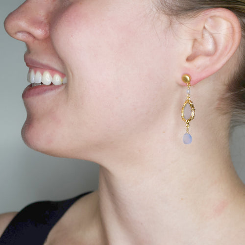 Chic Chalcedony and 24K Gold Drop Earrings