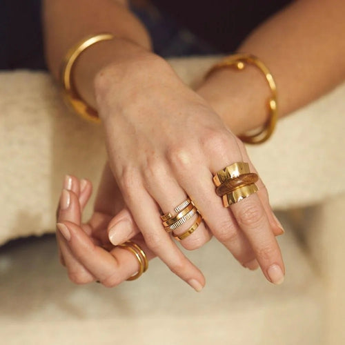 Modern Recycled Brass Teak Ring from Kenya - Size 6