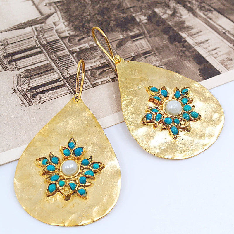 Ottoman Inspired Turquoise and Pearl Earrings