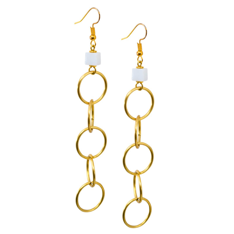 Chic Bone Beaded Brass Circle Drop Earrings from Kenya