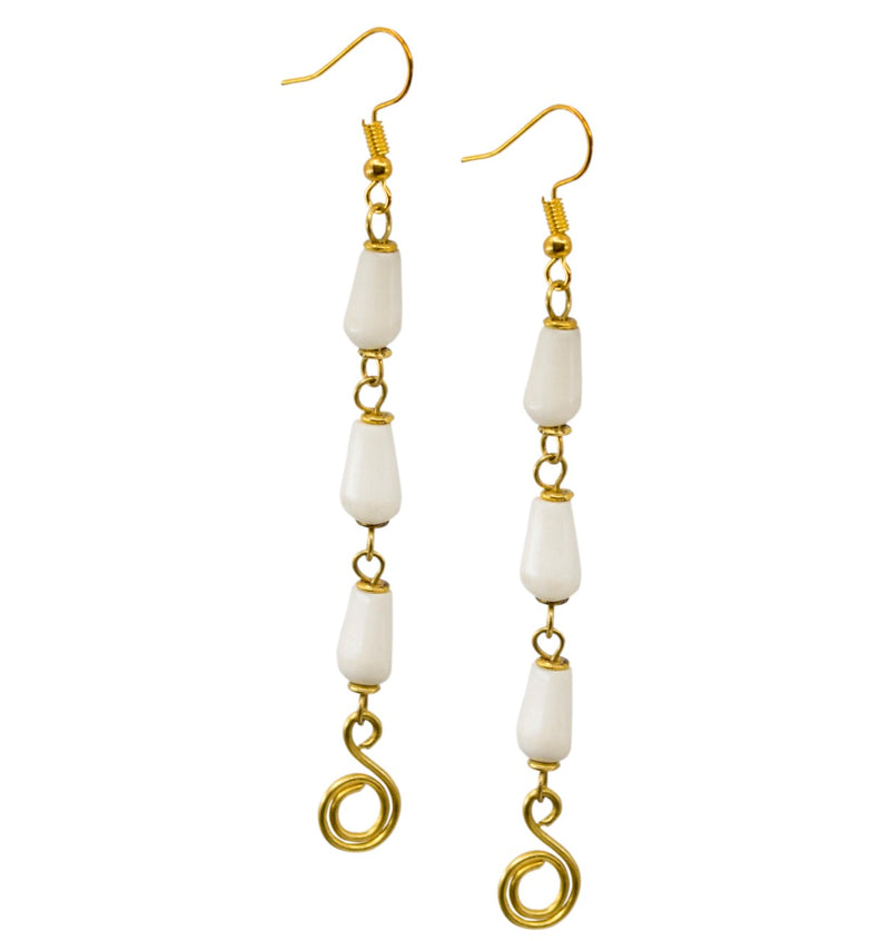 Chic Bone Beaded Brass Drop Earrings from Kenya