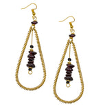 Elegant Garnet Bead Brass Strung Drop Earrings from Kenya