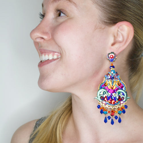 Playful Silk Embroidered Chandelier Pendant Earrings by DUBLOS