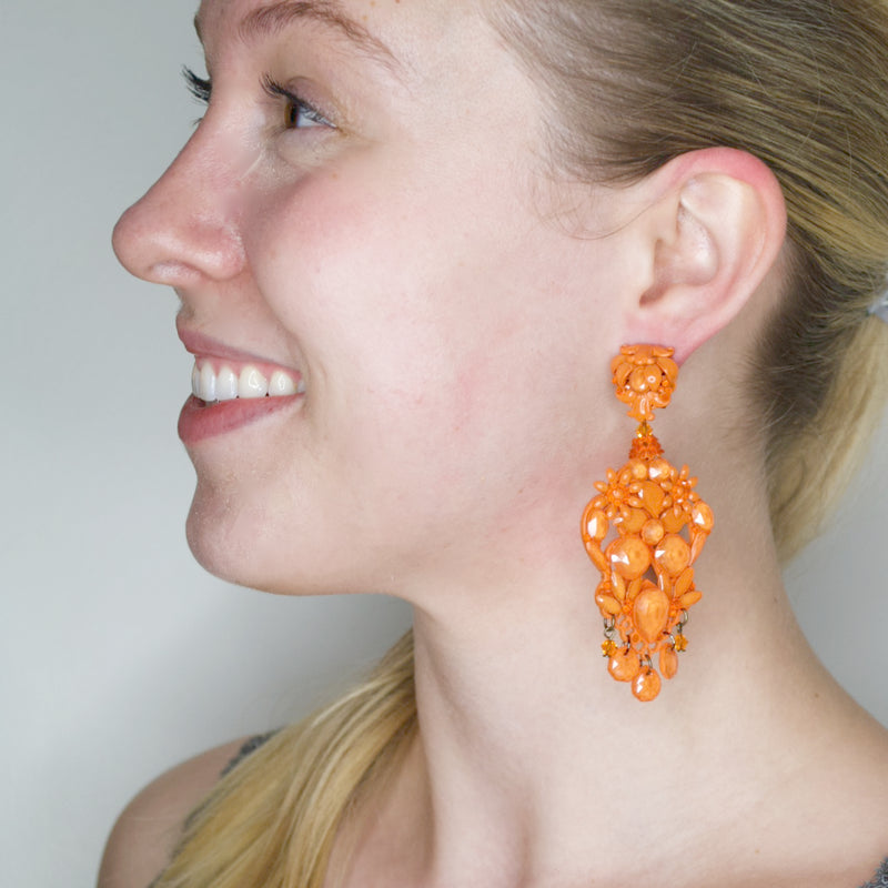 Orange Swarovski Floral Drop Earrings by DUBLOS