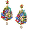 Feathered Flower and Leaf Silk Embroidered Swarovski Crystal Earrings by DUBLOS
