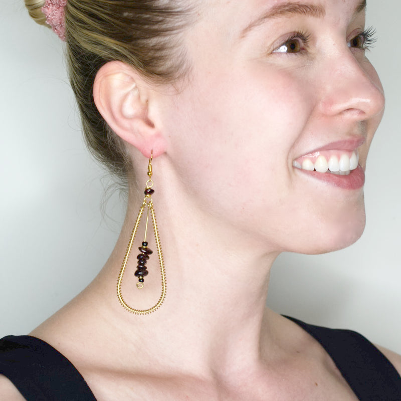 Elegant Garnet Bead Brass Strung Drop Earrings from Kenya