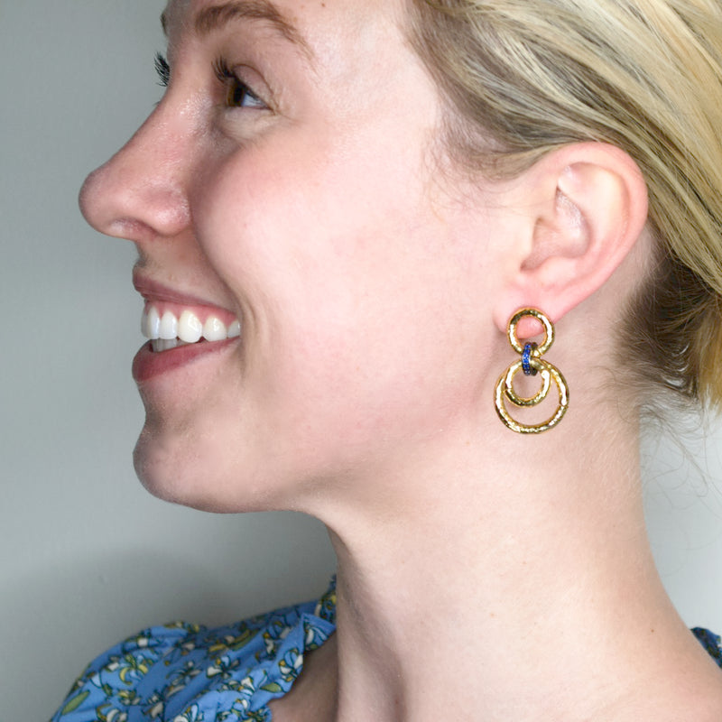 Gold Plated Brass Turkish Earrings - Blue Gems