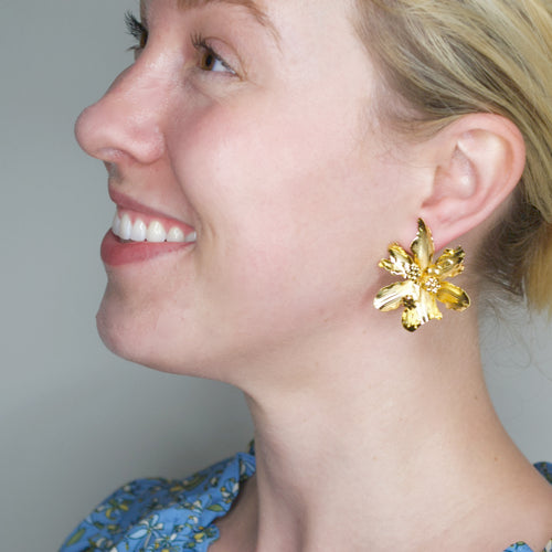 Golden Flower Post Earrings from Colombia