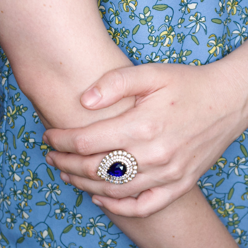 Ottoman-Inspired Sapphire Crystal Statement Ring - Adjustable