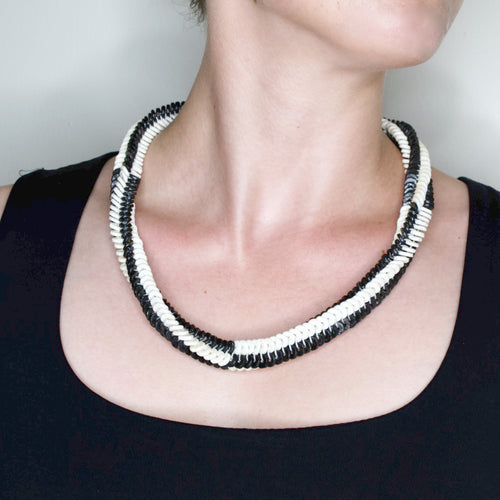 Omba Ostrich Egg Rope Necklace from Namibia - Black and White