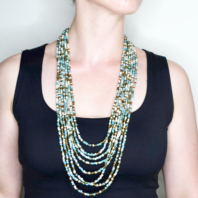 Multi-Chain Beaded Reclaimed Wood Statement Necklace from Namibia