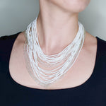 Hand Beaded Necklace - 24 Strand White and Crystal