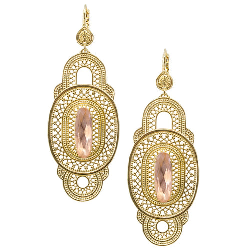 Enchanting Gold and Rose Strass Drop Earrings by Satellite Paris