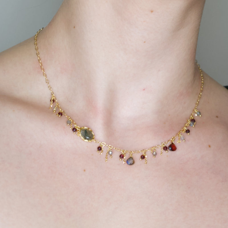 Red Garnet and Rutilated Quartz Choker Necklace