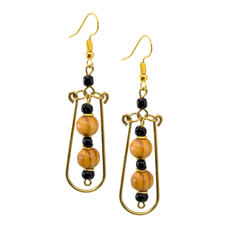 Elegant Wood and Garnet Beaded Drop Earrings from Kenya