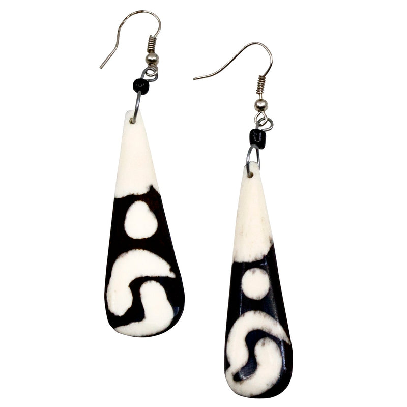 Exotic Black and White Reclaimed Horn Drop Earrings from Kenya