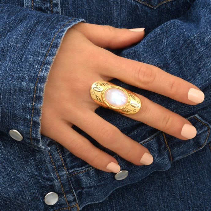 Arizona Dream 18K Gold and Moonstone Adjustable Ring by Satellite Arizona Dream 18K Gold and Moonstone Adjustable Ring by Satellite