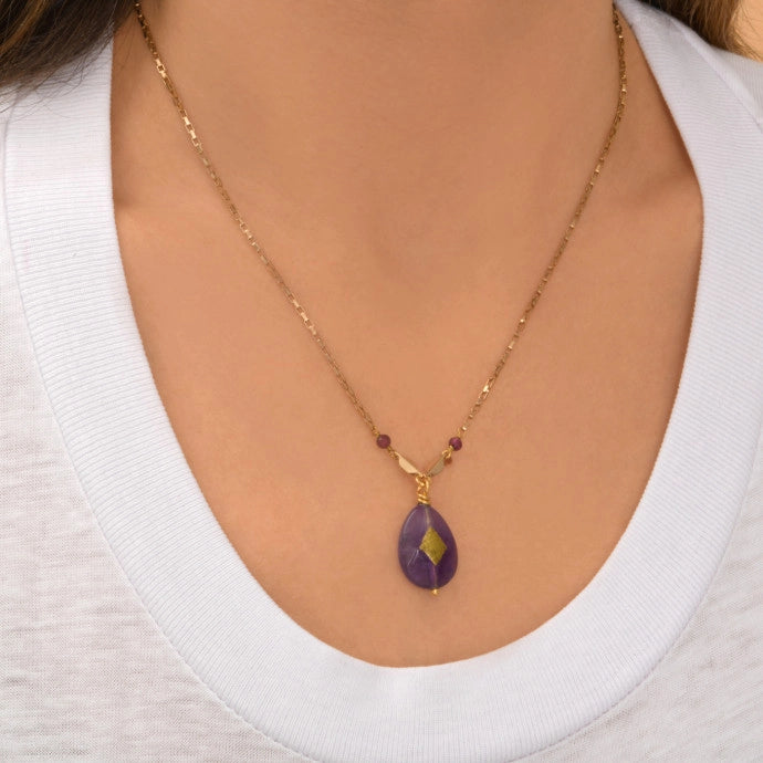 Gold and Amethyst Pendant Necklace by Satellite Paris
