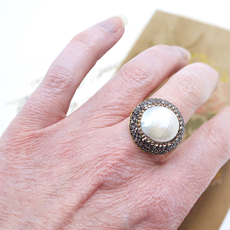 Sterling Silver Baroque Pearl Adjustable Turkish Ring