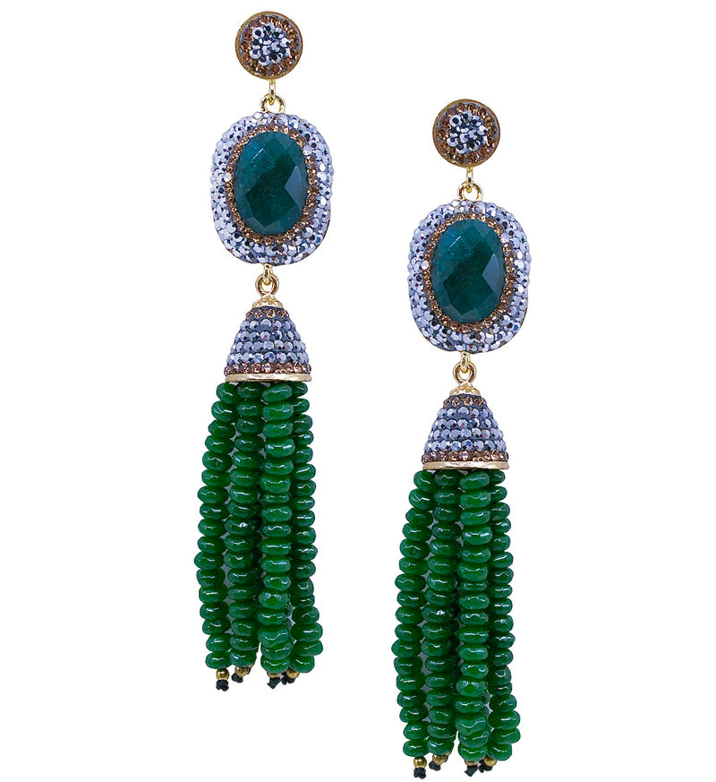 Striking Emerald Jade Tassel Earrings from Turkey