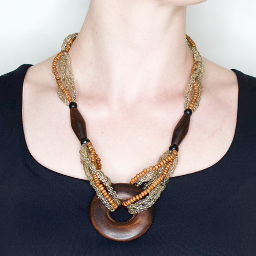 Beaded Reclaimed Wood Statement Necklace from Namibia