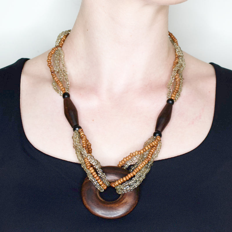 Beaded Reclaimed Wood Statement Necklace from Namibia