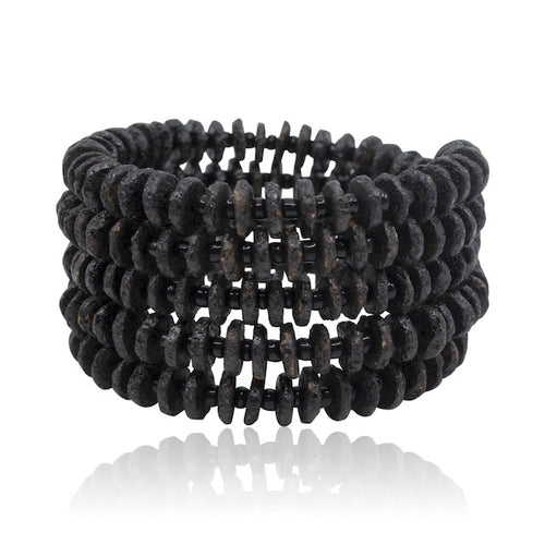 Omba Ostrich Egg Wrap Bracelet from Namibia - Charcoal